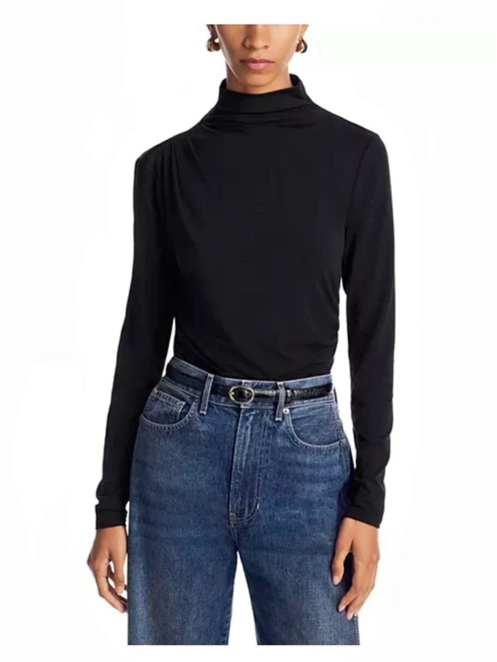 Veronica Beard Mylie Mock-Neck Top Black Long Sleeve Small